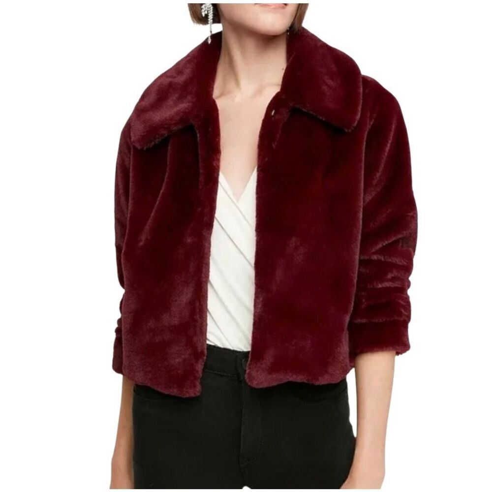 Express Plush Faux Fur Jacket in Deep Burgundy